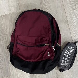 PINK Victoria's Secret Men's Two-Tone Maroon and Black Backpack